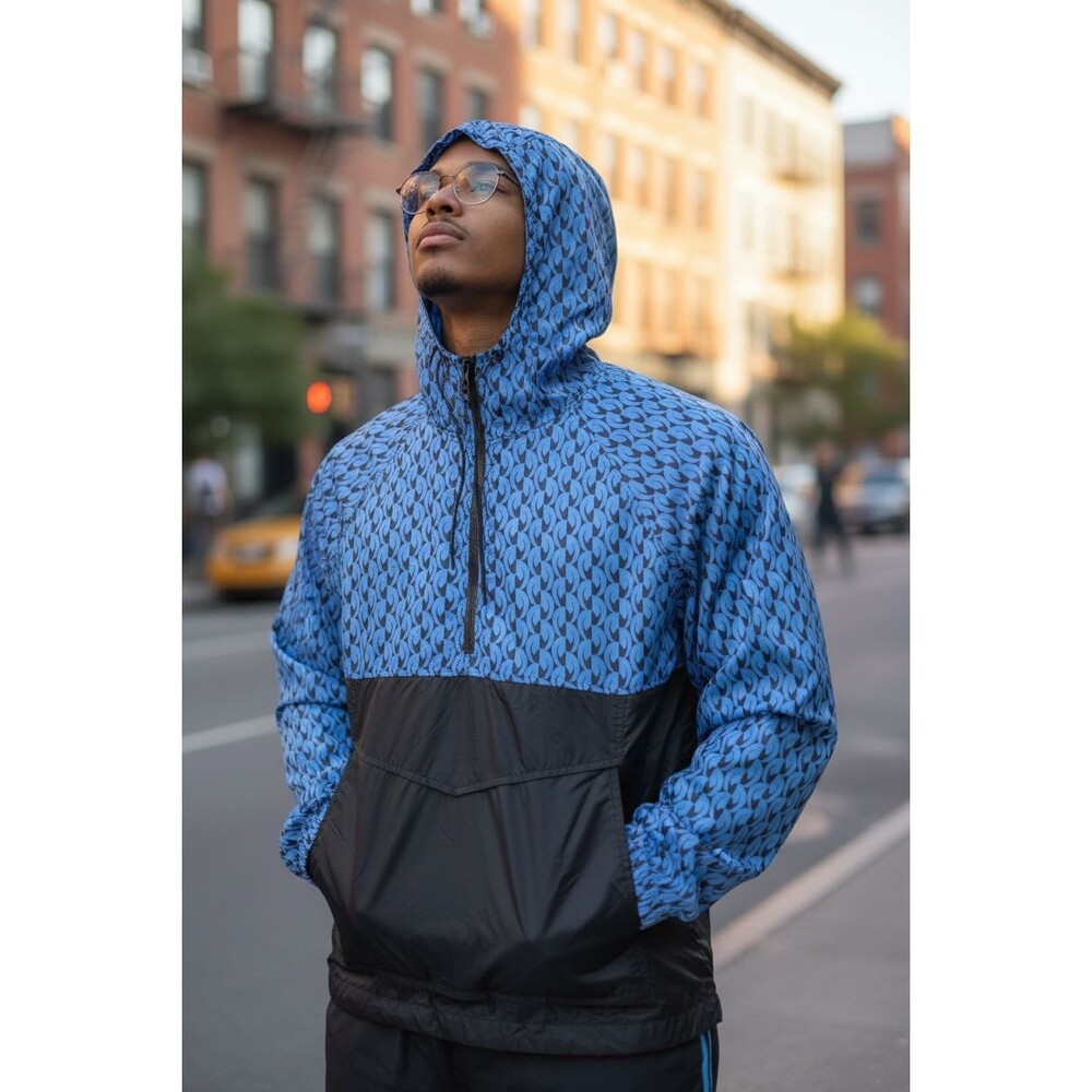 Super Rare Marc by Marc Jacobs Windbreaker Anorak Blue Black Glanz Nylon Medium